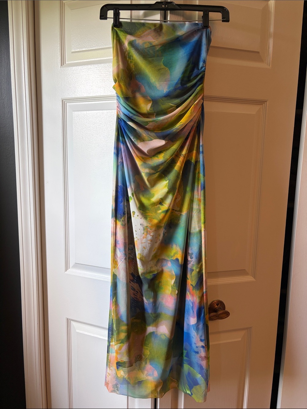 Strapless Watercolor Print Maxi Dress Multicolor
